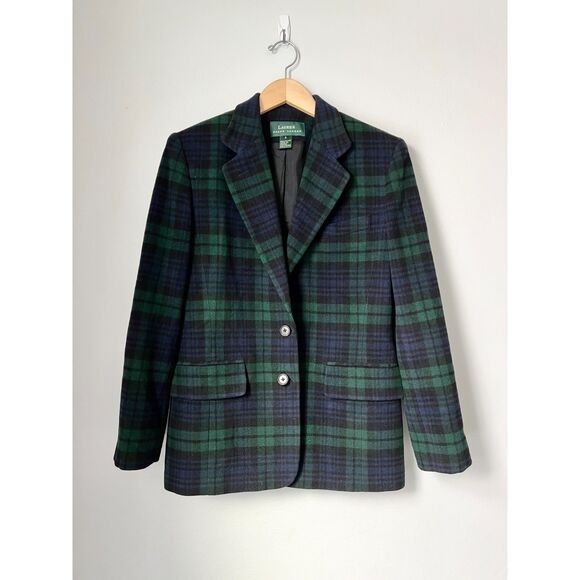Vintage 90s Lauren Ralph Lauren Plaid Wool Cashmere Blazer Womens Size 6 Holiday - Picture 3 of 10